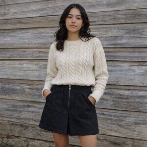 GAP Black Wool Mini Skirt with Front Zip & Patch Pockets Size 4